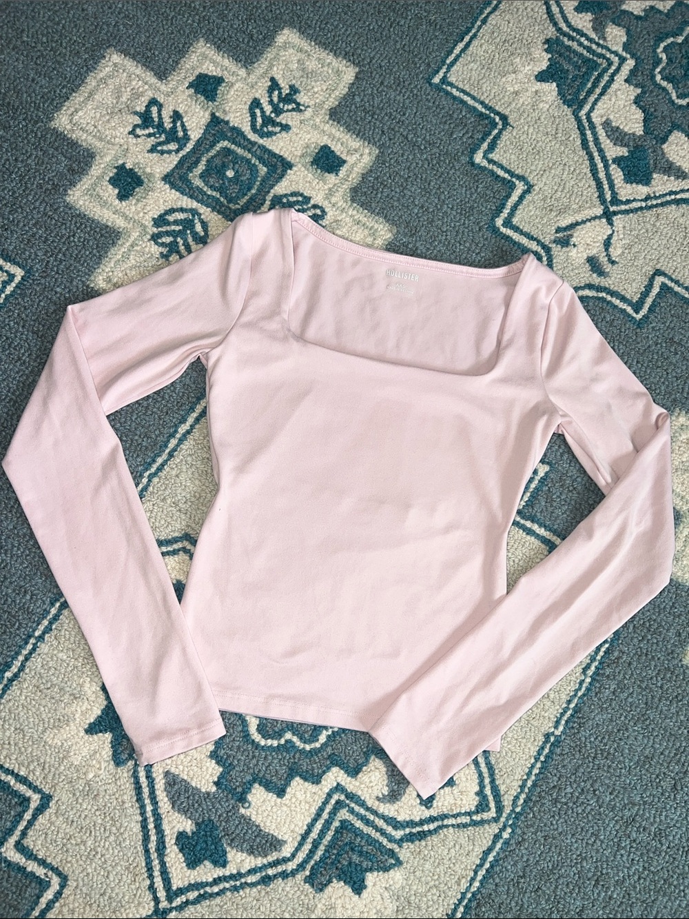Light Pink Long Sleeve Square Neck Top